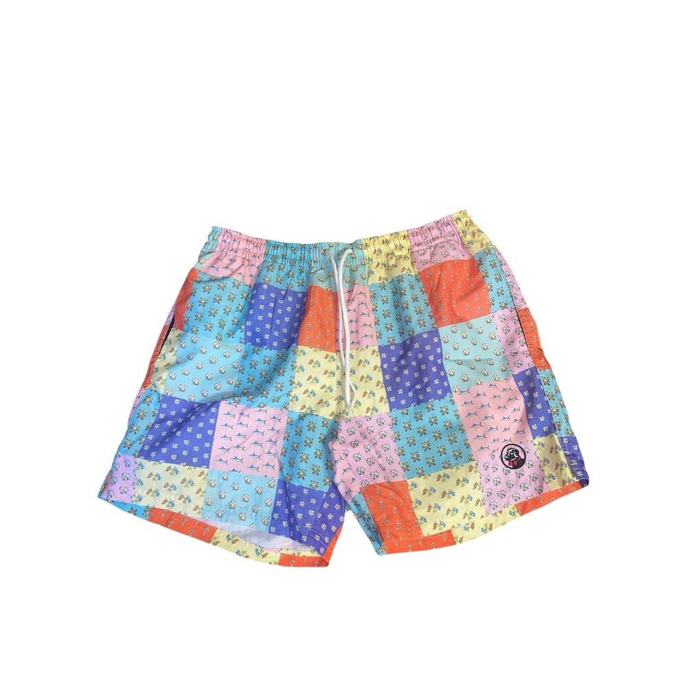 Southern Proper Men’s Preppy Patchwork Swim Trunks Sz Large